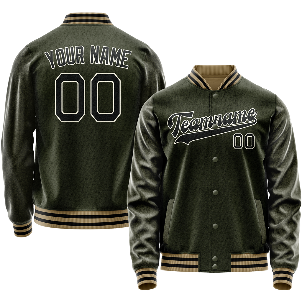 Personalized Olive & Black Solid Color Varsity Letterman Jacket