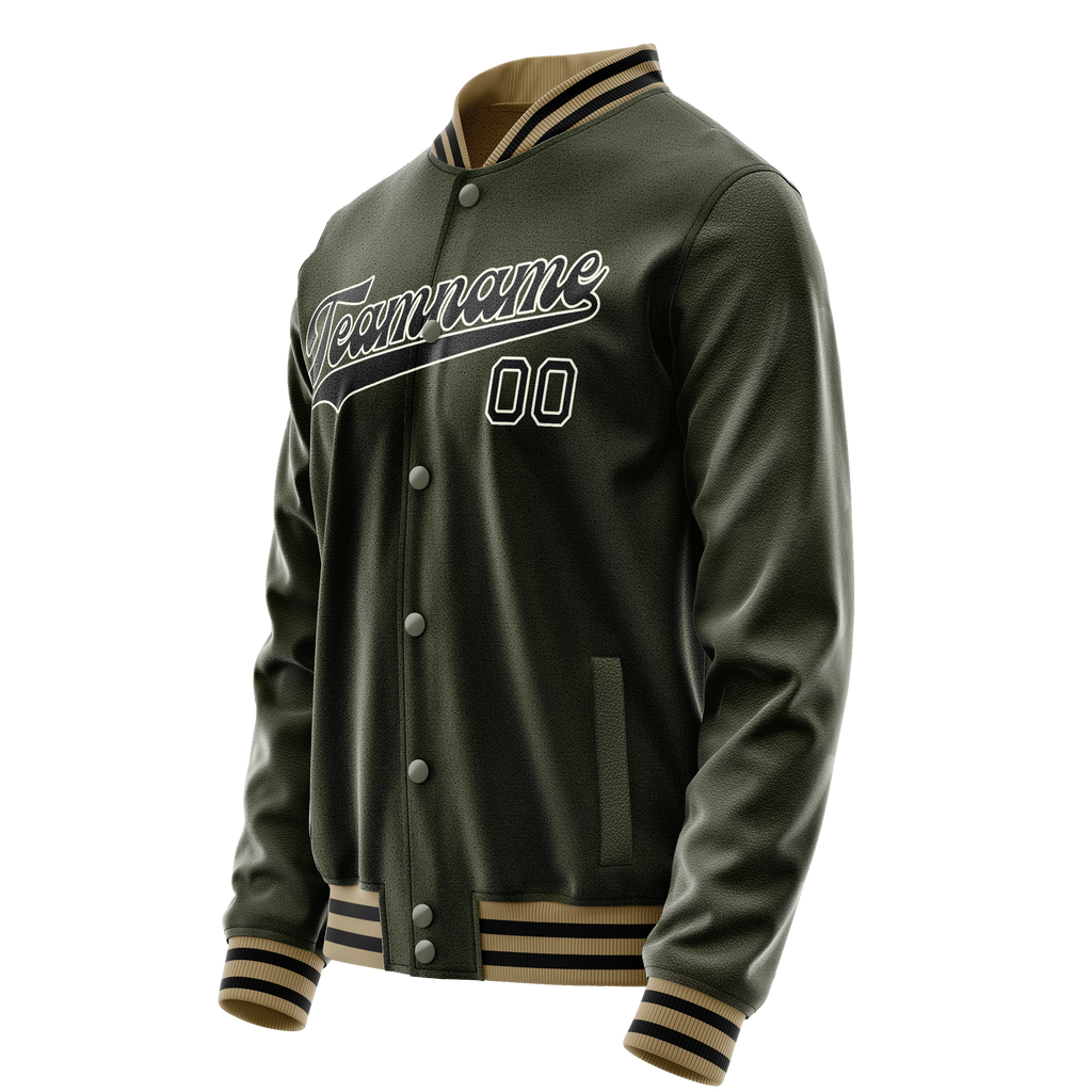 Personalized Olive & Black Solid Color Varsity Letterman Jacket