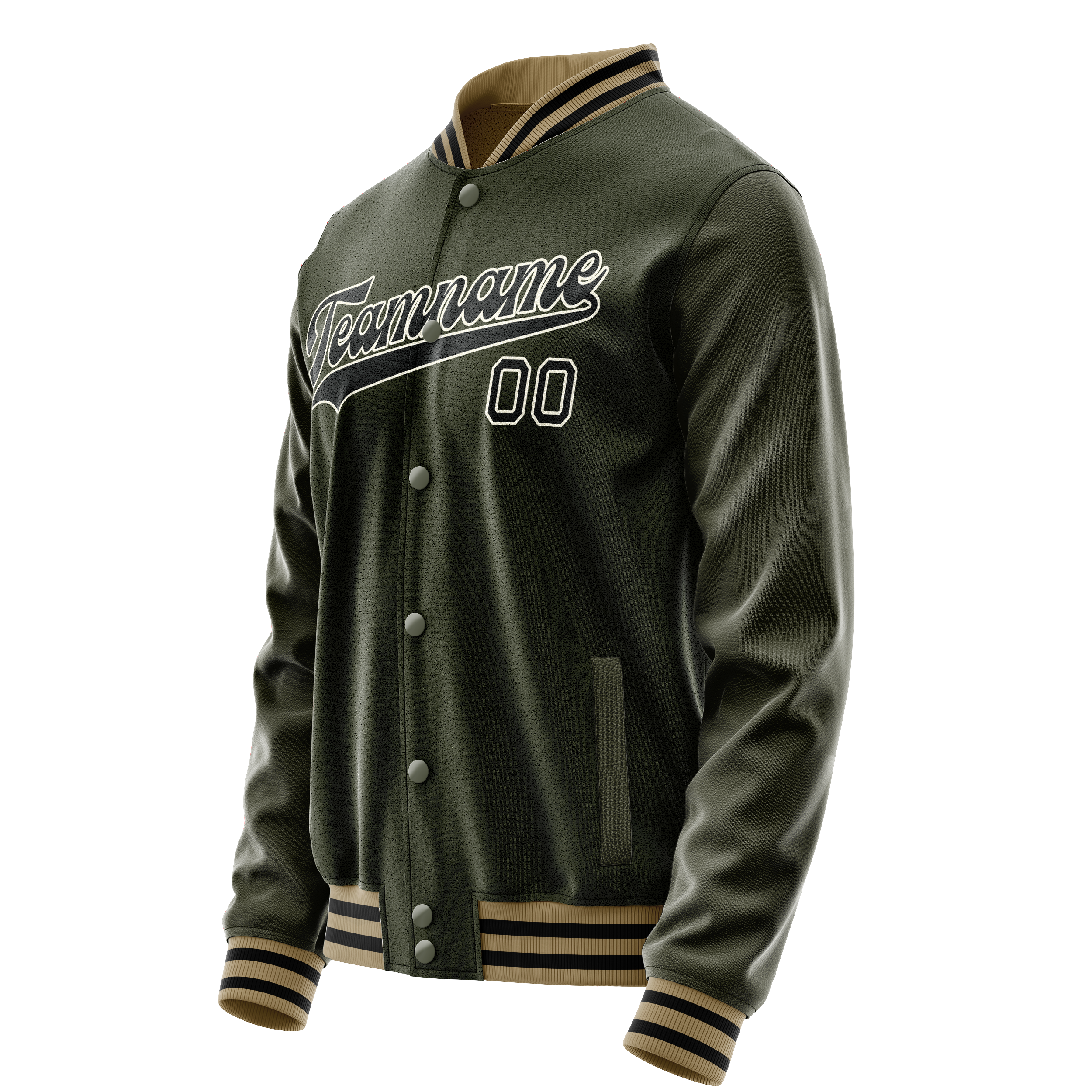Personalized Olive & Black Solid Color Varsity Letterman Jacket