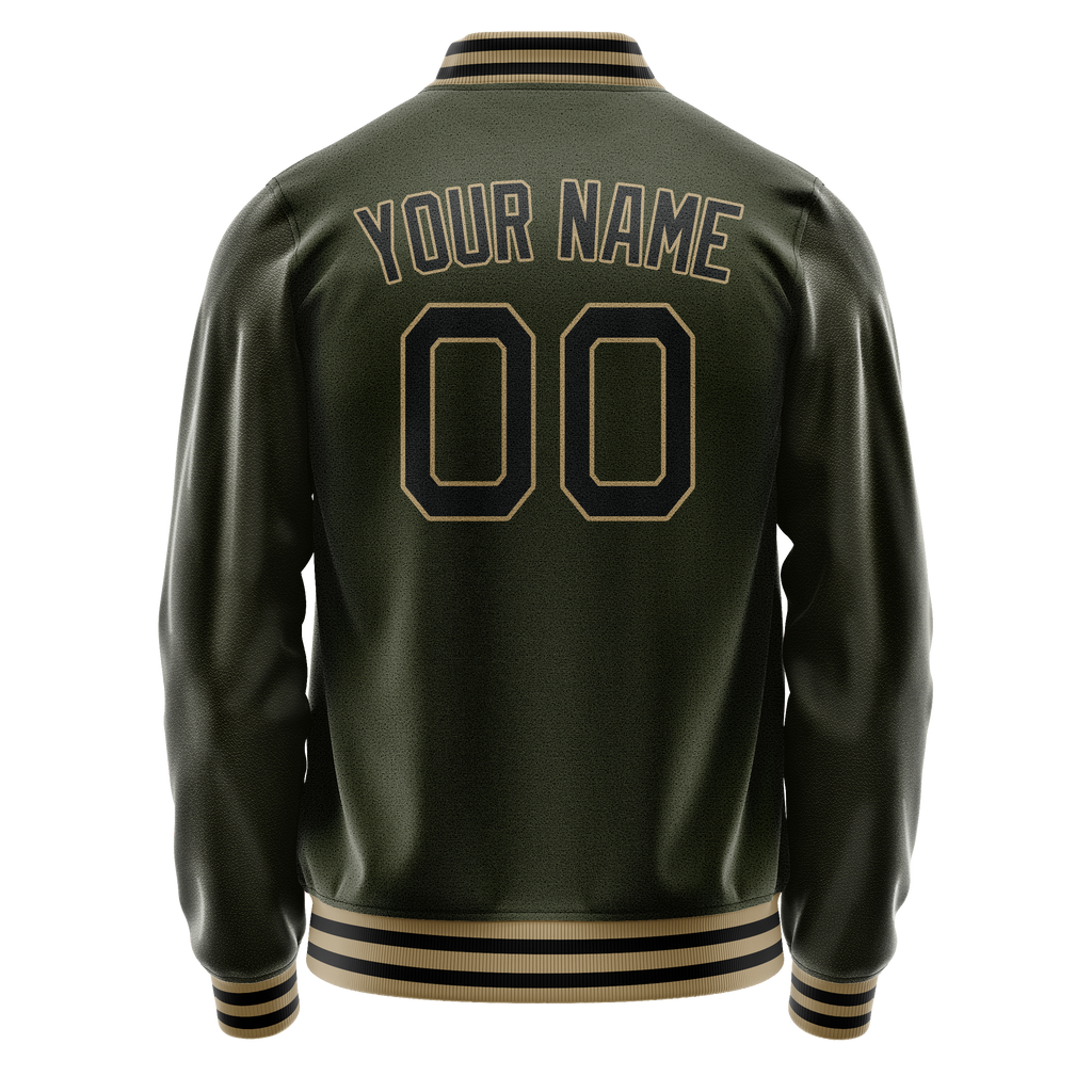 Personalized Olive & Black Solid Color Varsity Letterman Jacket