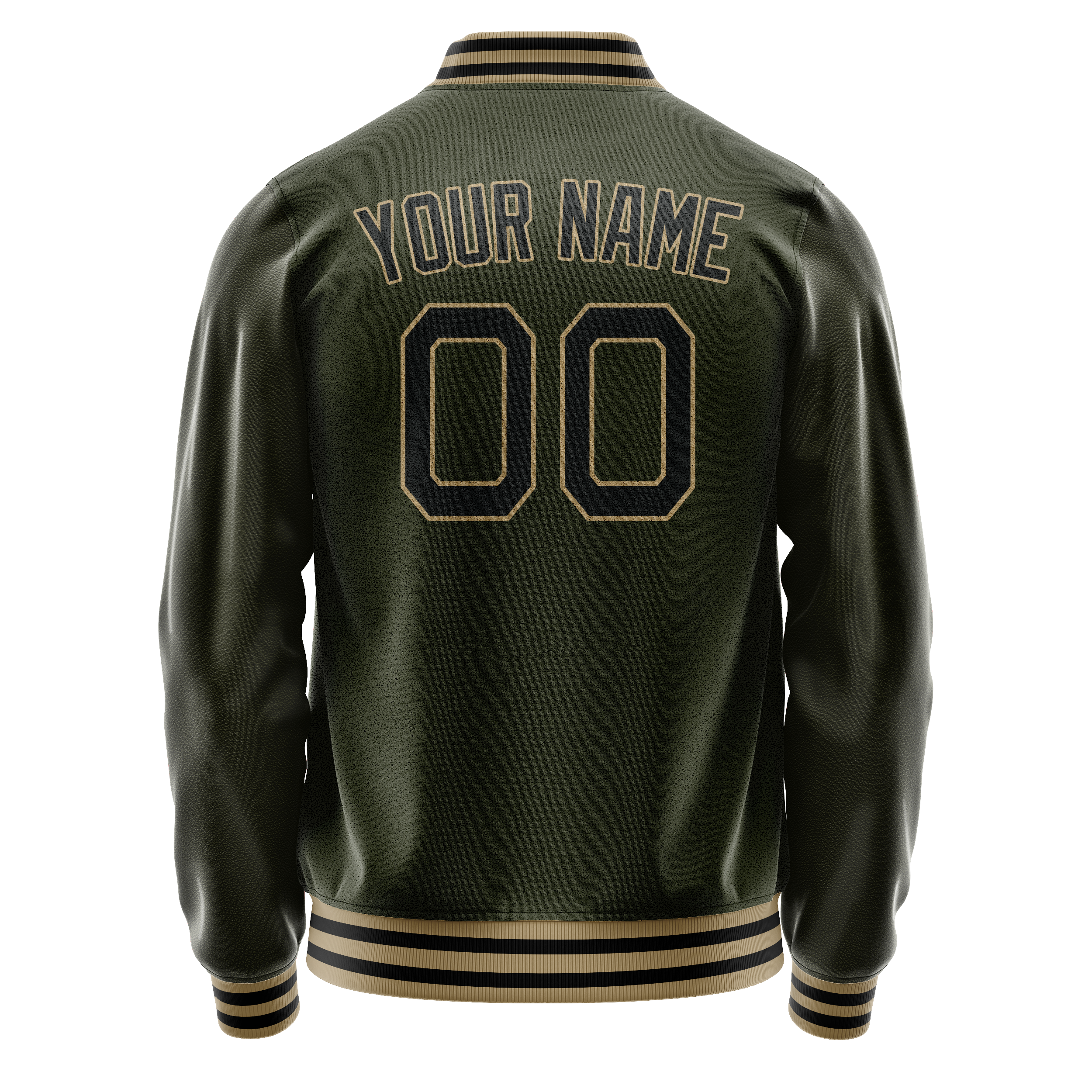 Personalized Olive & Black Solid Color Varsity Letterman Jacket