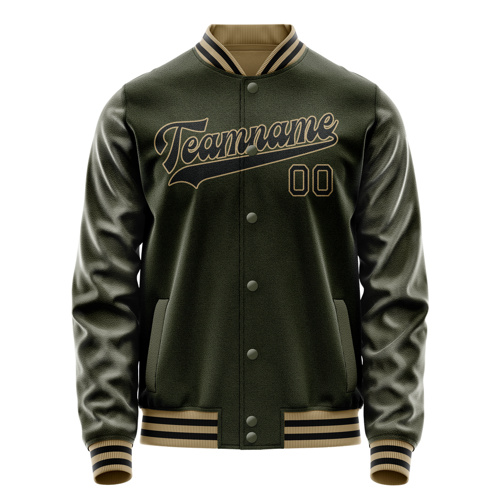 Personalized Olive & Black Solid Color Varsity Letterman Jacket