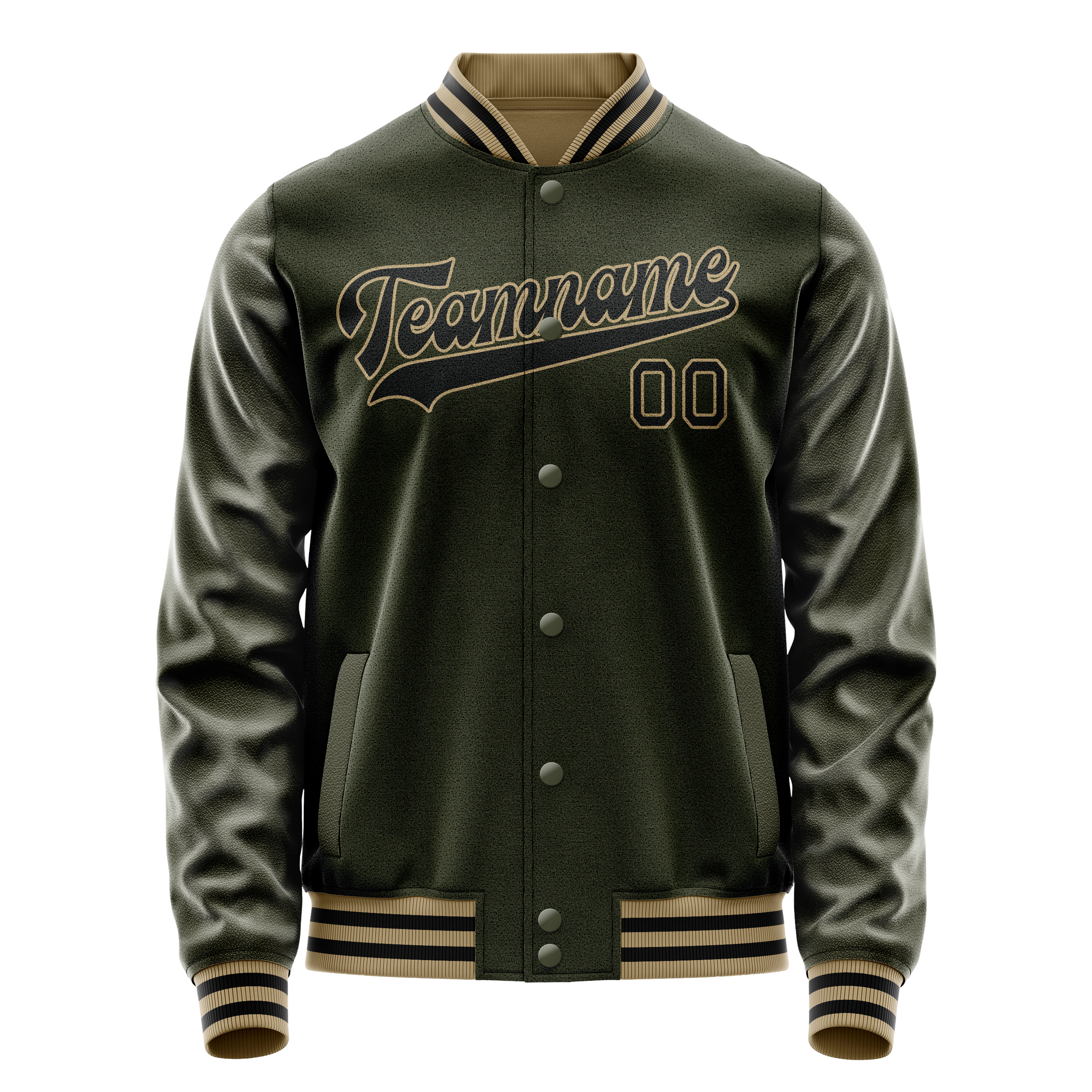 Personalized Olive & Black Solid Color Varsity Letterman Jacket