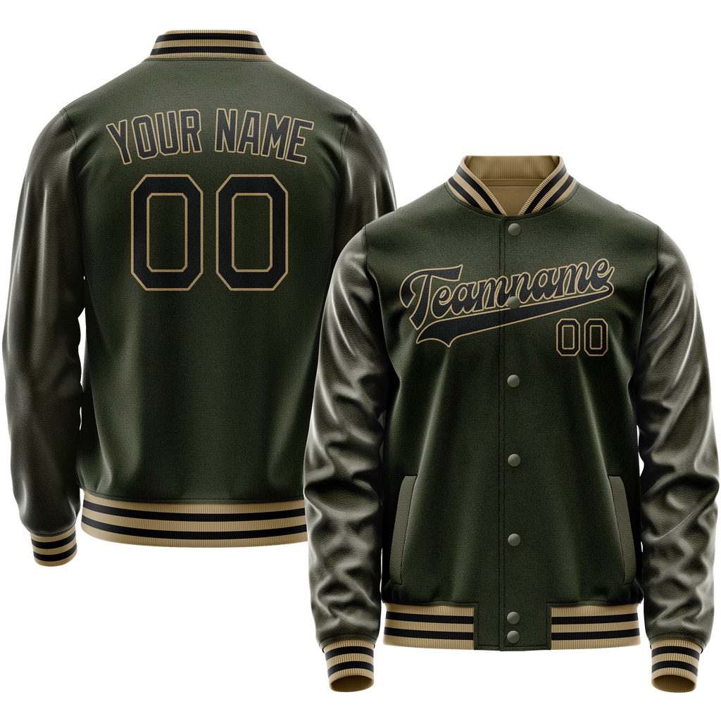 Personalized Olive & Black Solid Color Varsity Letterman Jacket