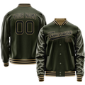 Personalized Olive & Black Solid Color Varsity Letterman Jacket