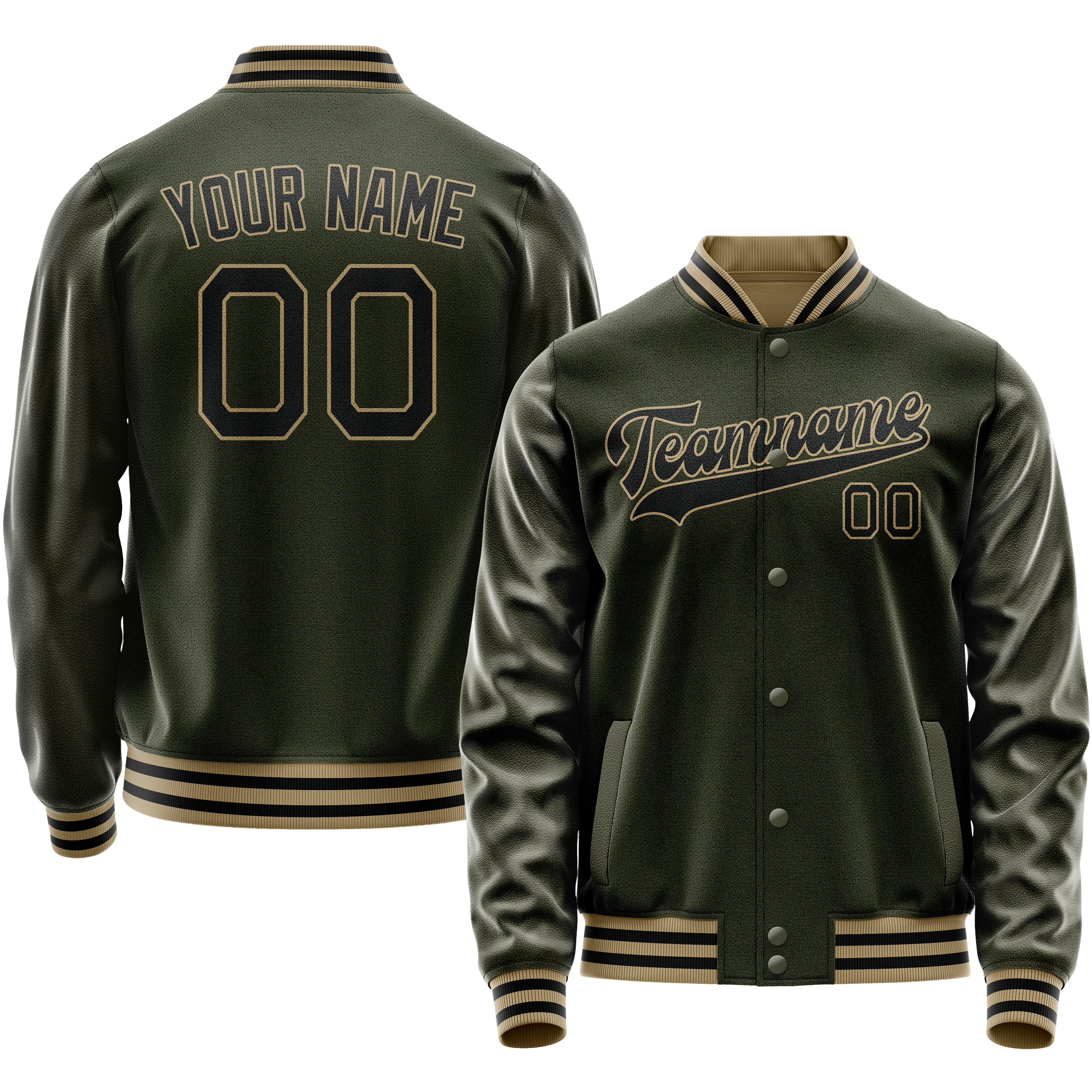 Personalized Olive & Black Solid Color Varsity Letterman Jacket