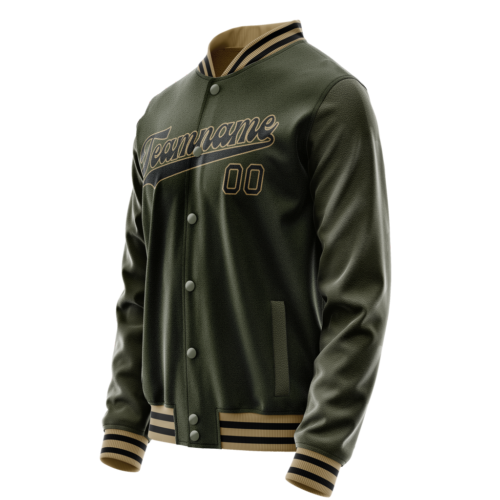 Personalized Olive & Black Solid Color Varsity Letterman Jacket