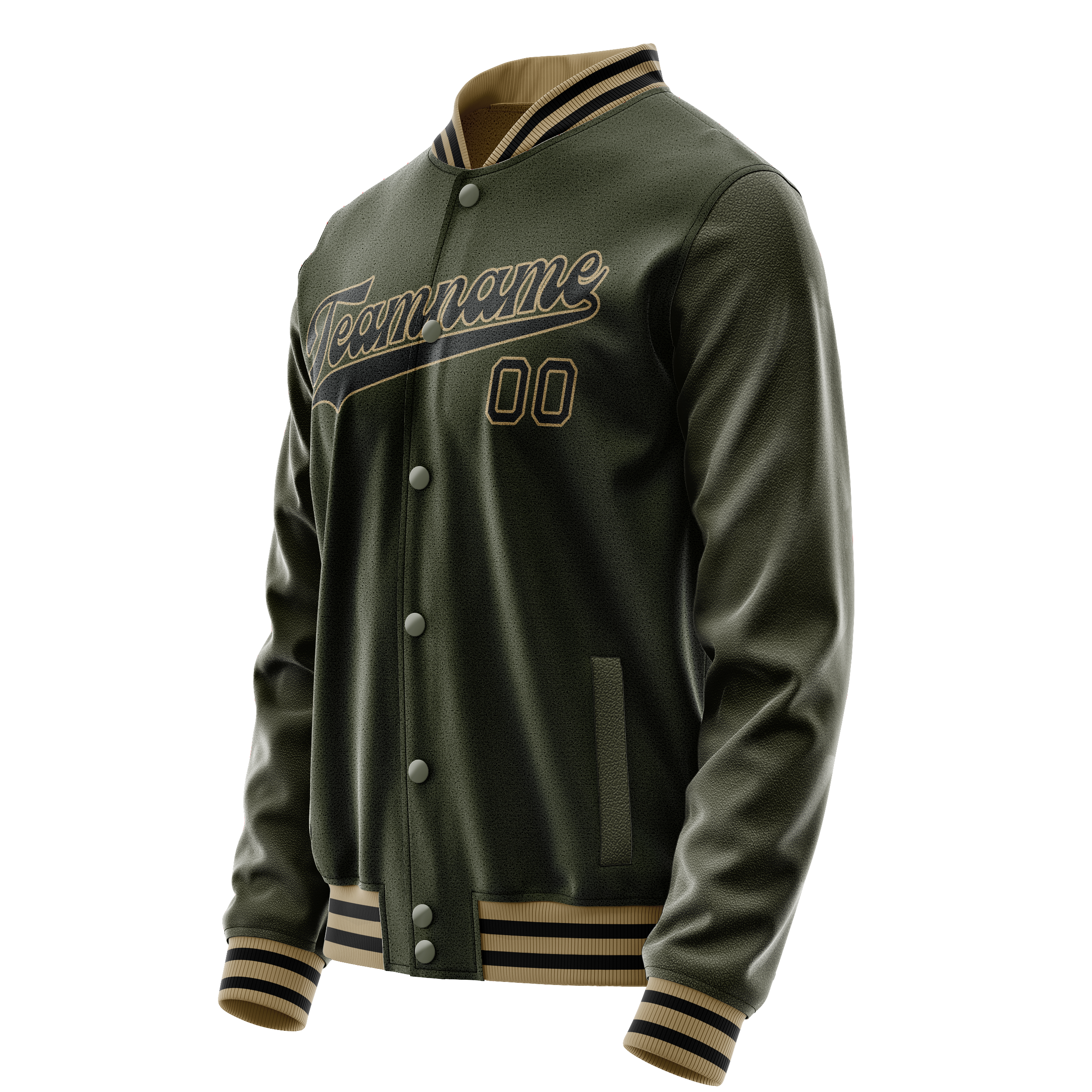 Personalized Olive & Black Solid Color Varsity Letterman Jacket