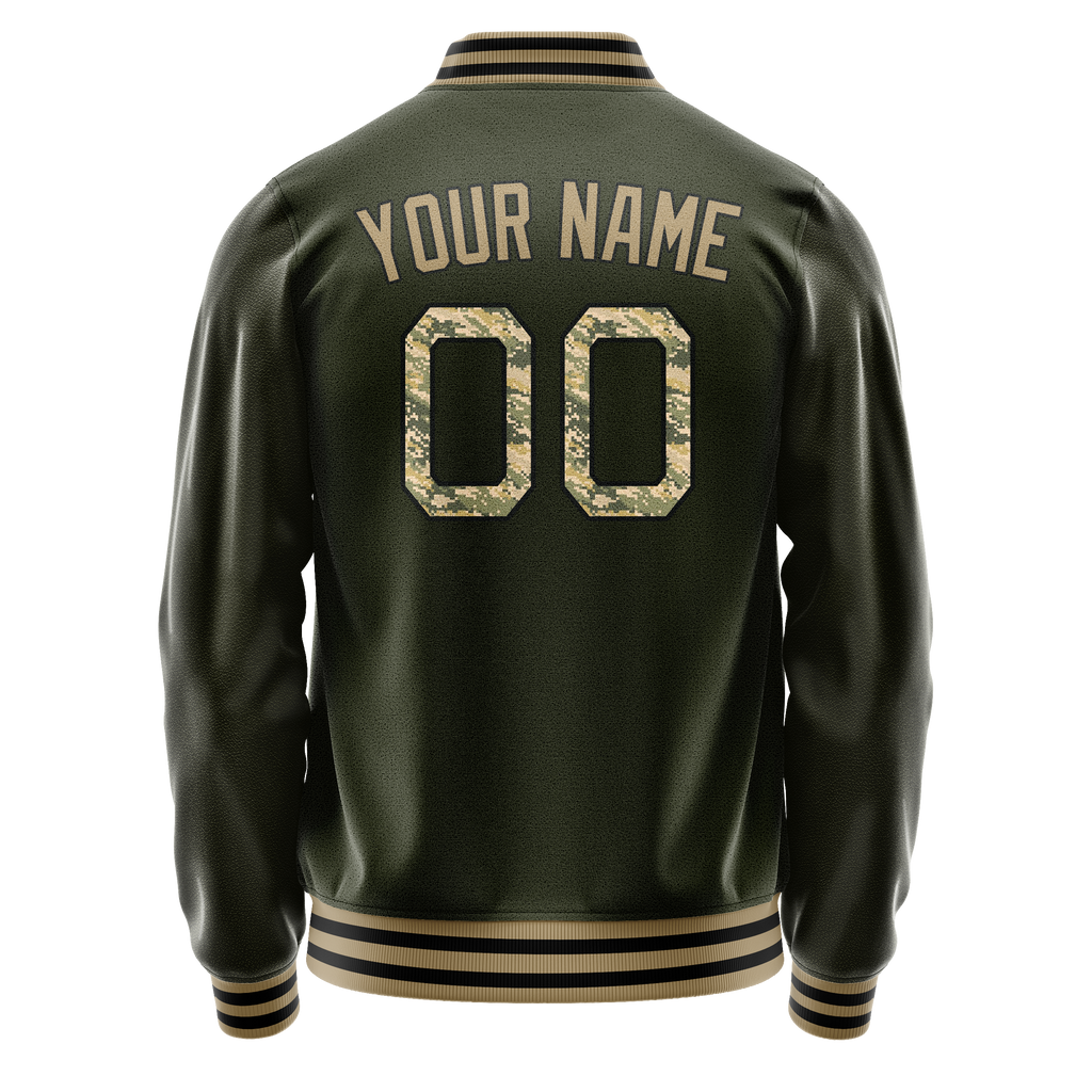 Personalized Olive & Camo Solid Color Varsity Letterman Jacket
