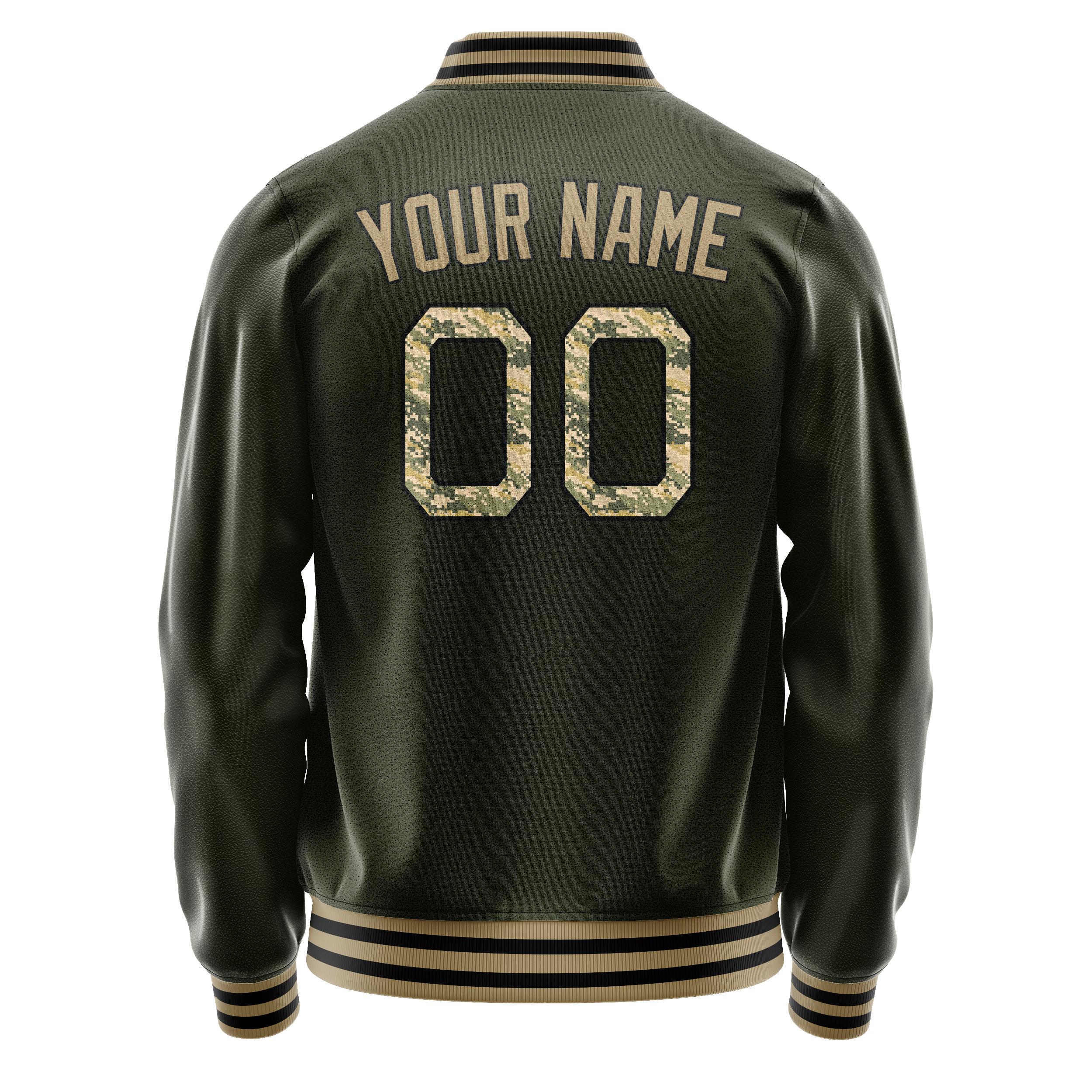 Personalized Olive & Camo Solid Color Varsity Letterman Jacket
