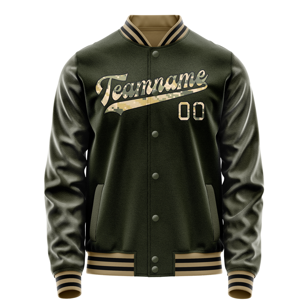 Personalized Olive & Camo Solid Color Varsity Letterman Jacket