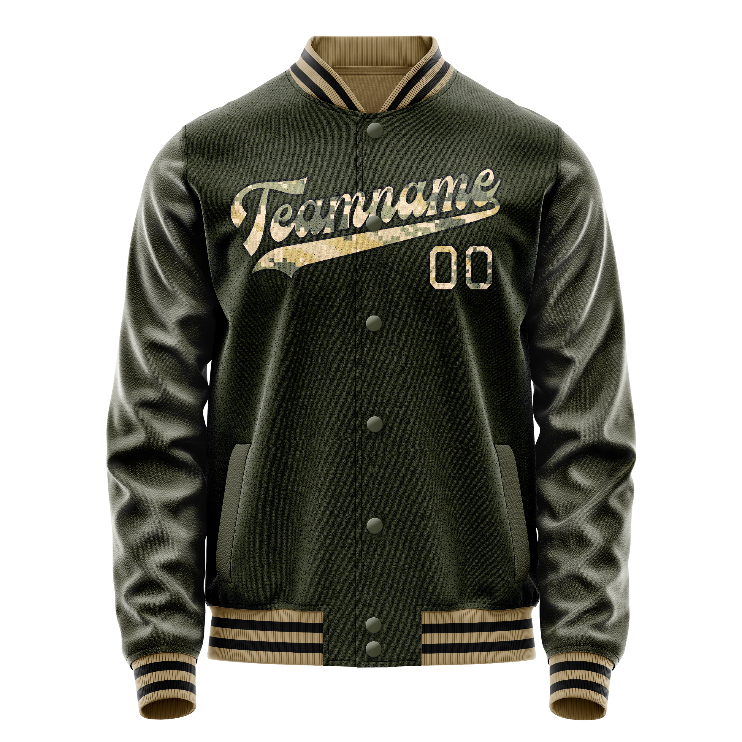Personalized Olive & Camo Solid Color Varsity Letterman Jacket