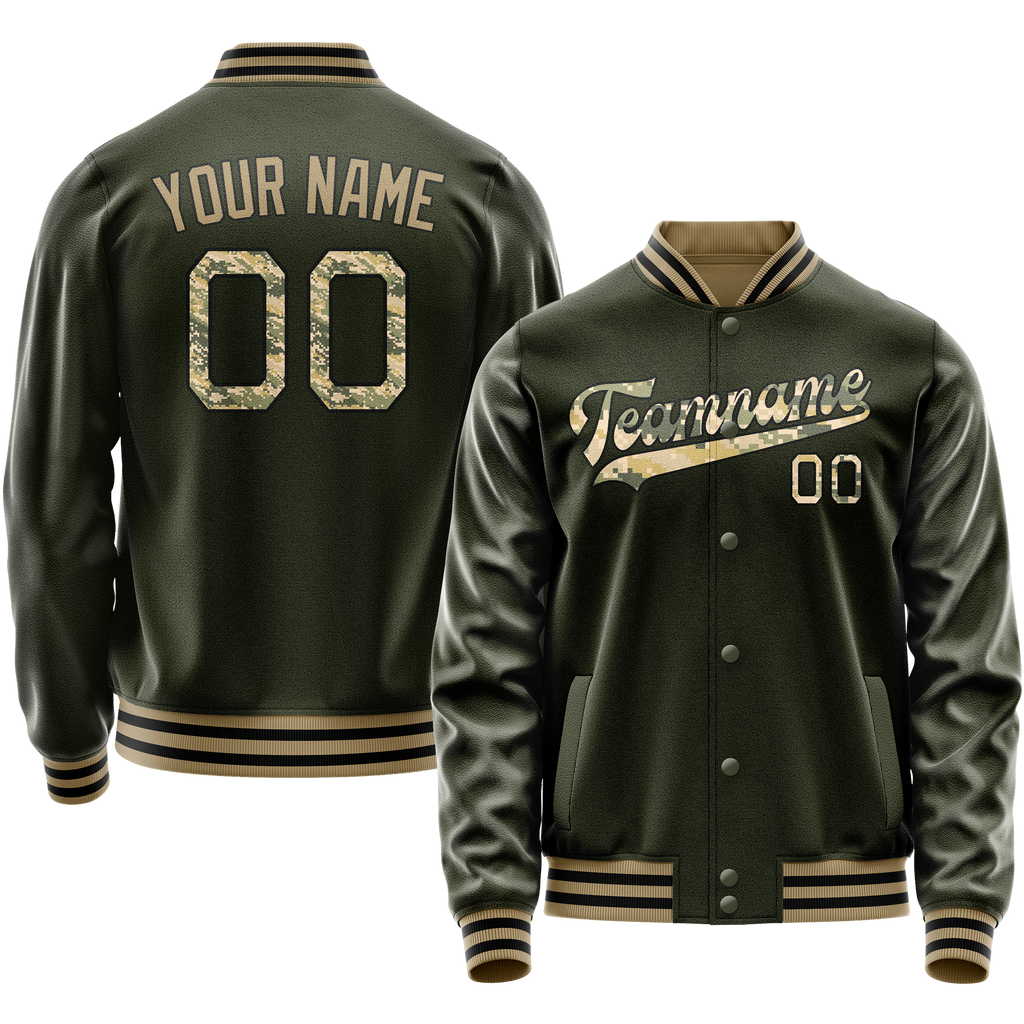 Personalized Olive & Camo Solid Color Varsity Letterman Jacket