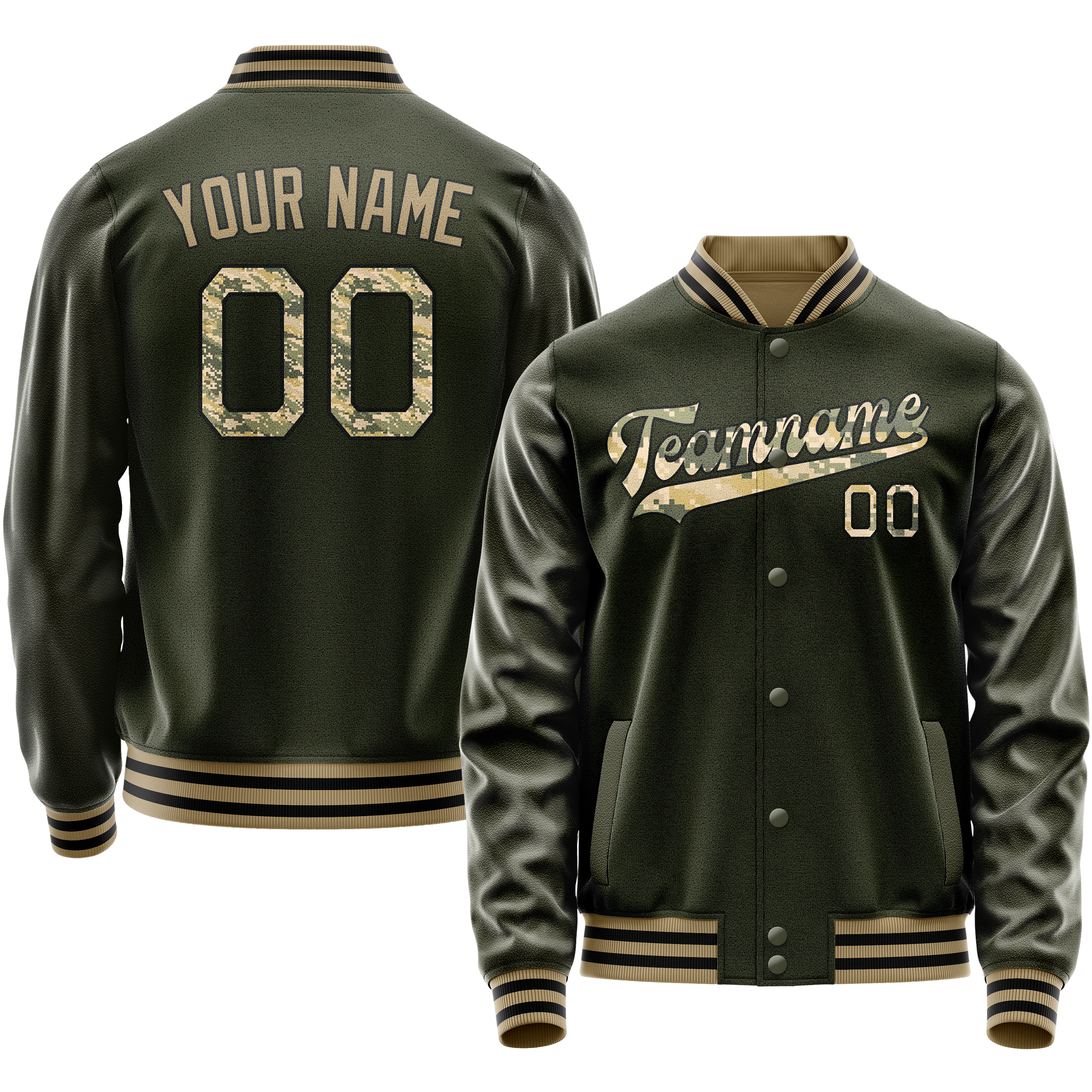 Personalized Olive & Camo Solid Color Varsity Letterman Jacket