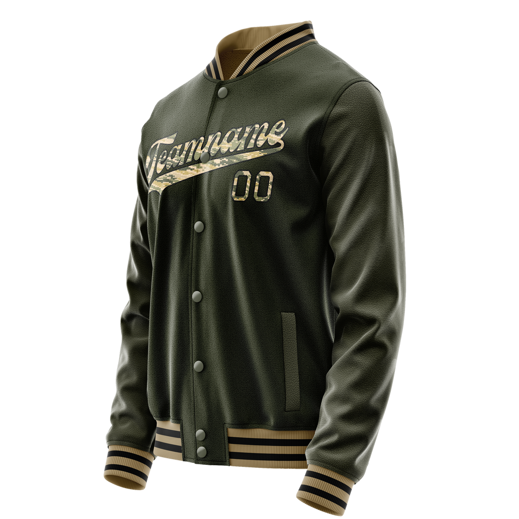 Personalized Olive & Camo Solid Color Varsity Letterman Jacket