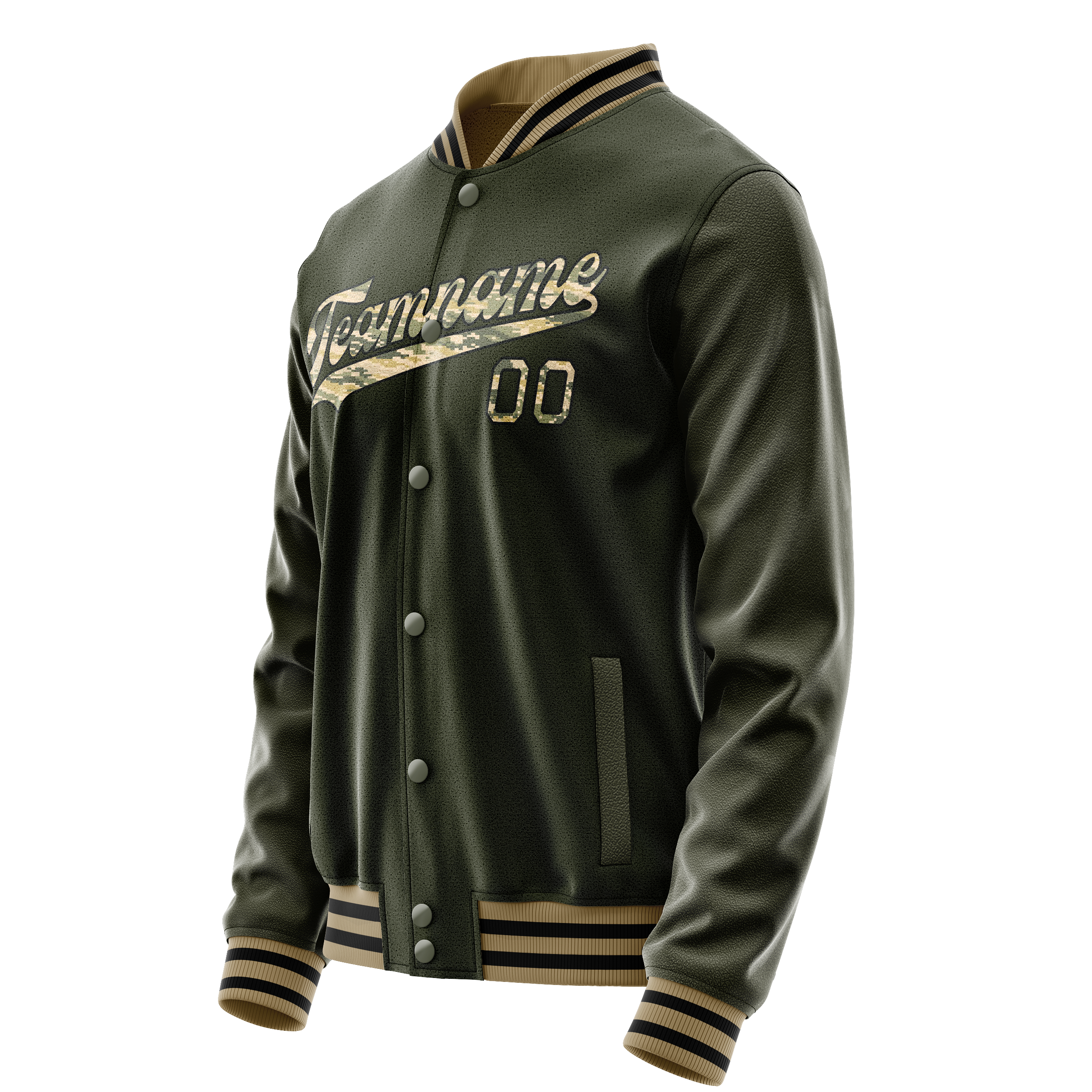 Personalized Olive & Camo Solid Color Varsity Letterman Jacket