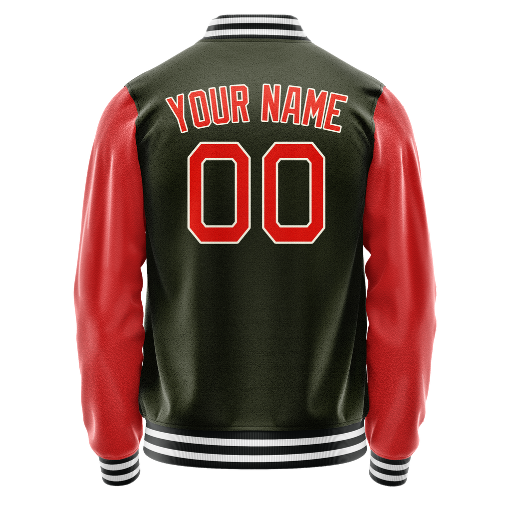 Personalized Olive & Orange Solid Color Varsity Letterman Jacket