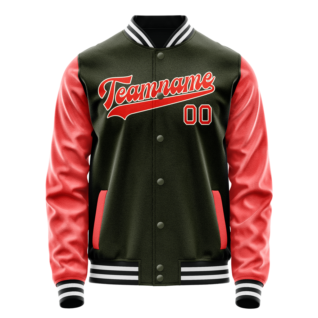 Personalized Olive & Orange Solid Color Varsity Letterman Jacket