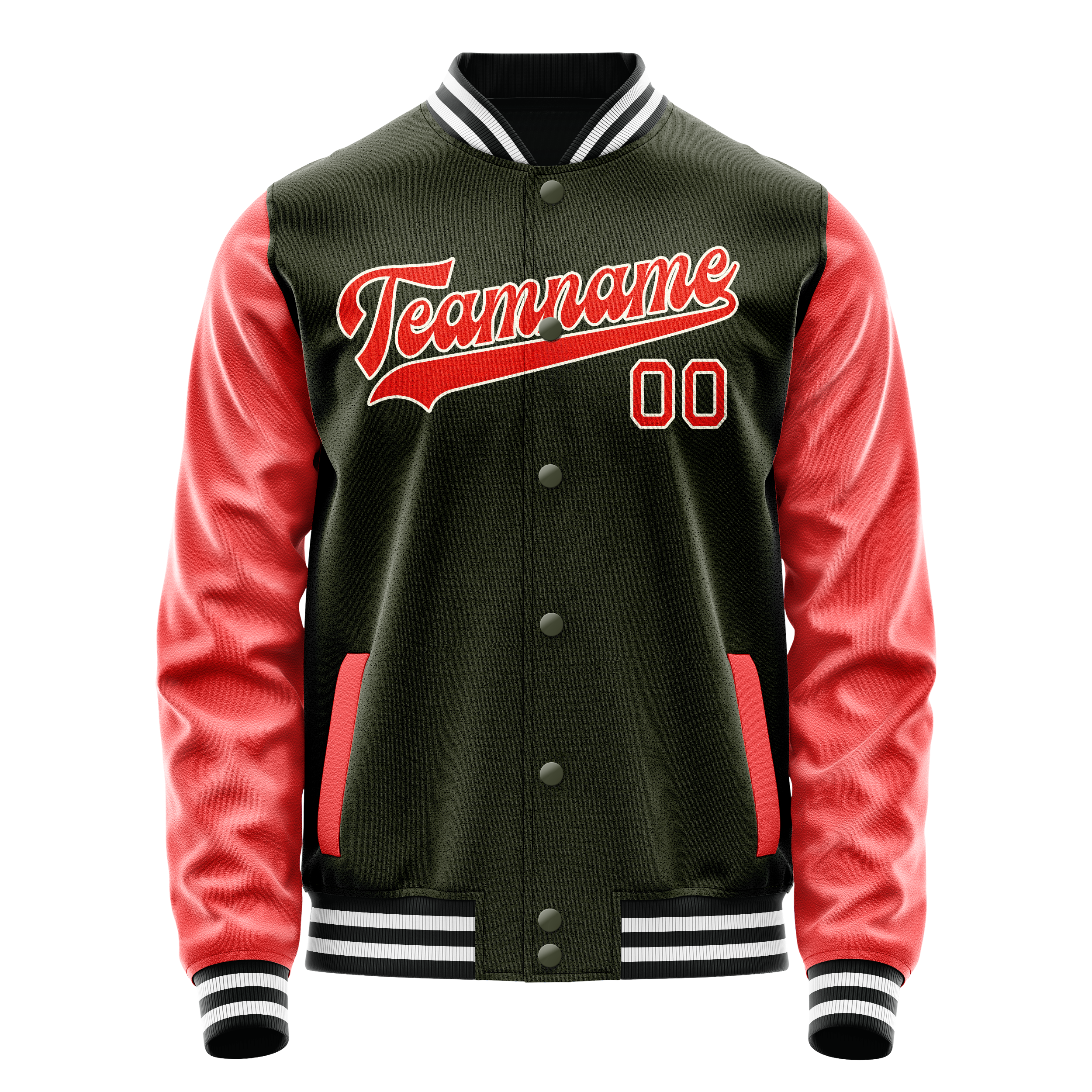 Personalized Olive & Orange Solid Color Varsity Letterman Jacket