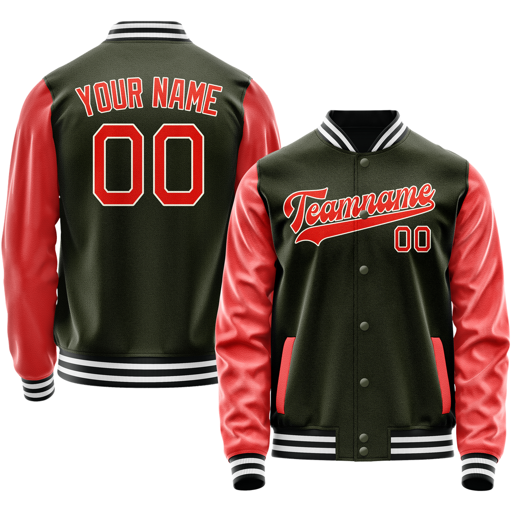 Personalized Olive & Orange Solid Color Varsity Letterman Jacket