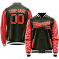 Personalized Olive & Orange Solid Color Varsity Letterman Jacket
