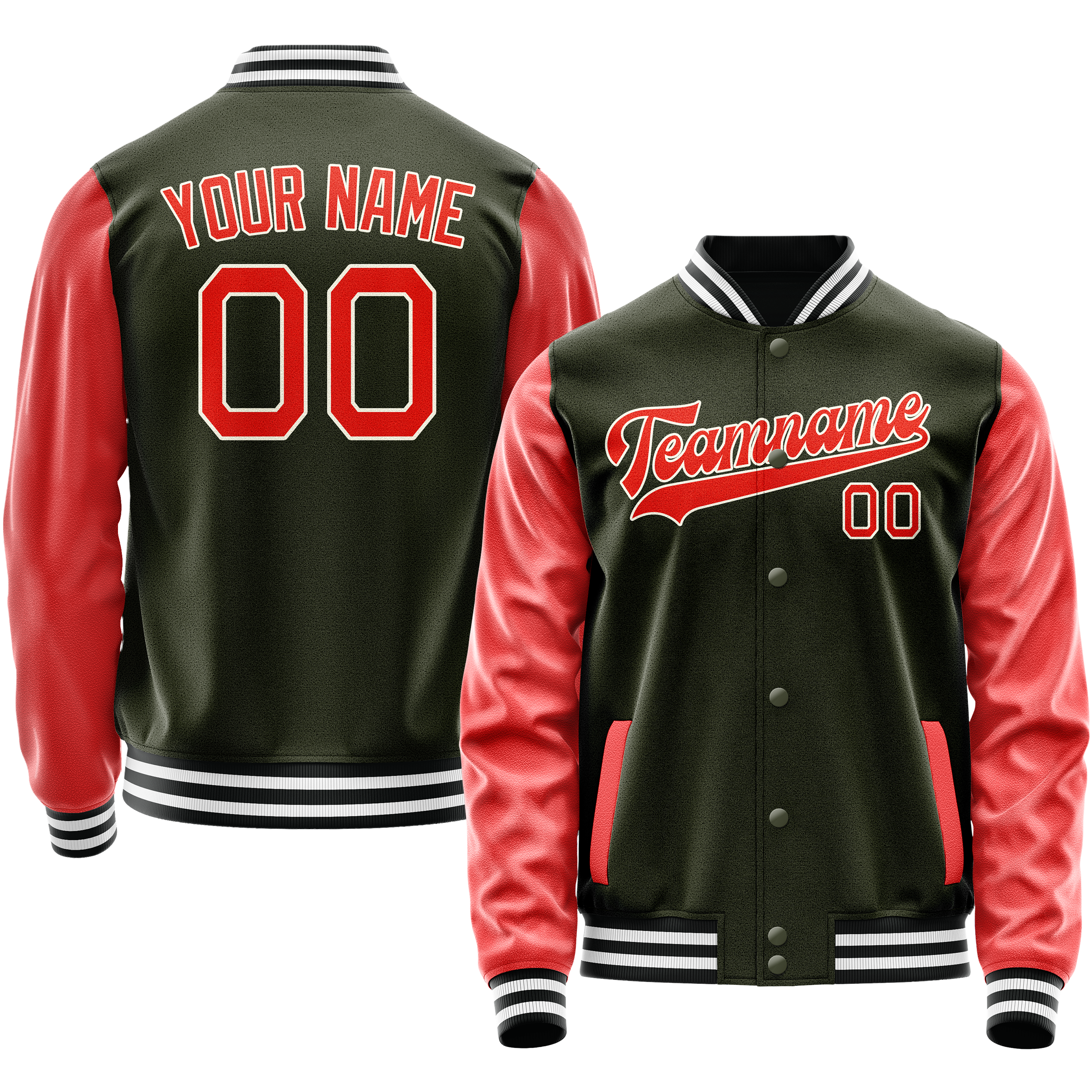 Personalized Olive & Orange Solid Color Varsity Letterman Jacket