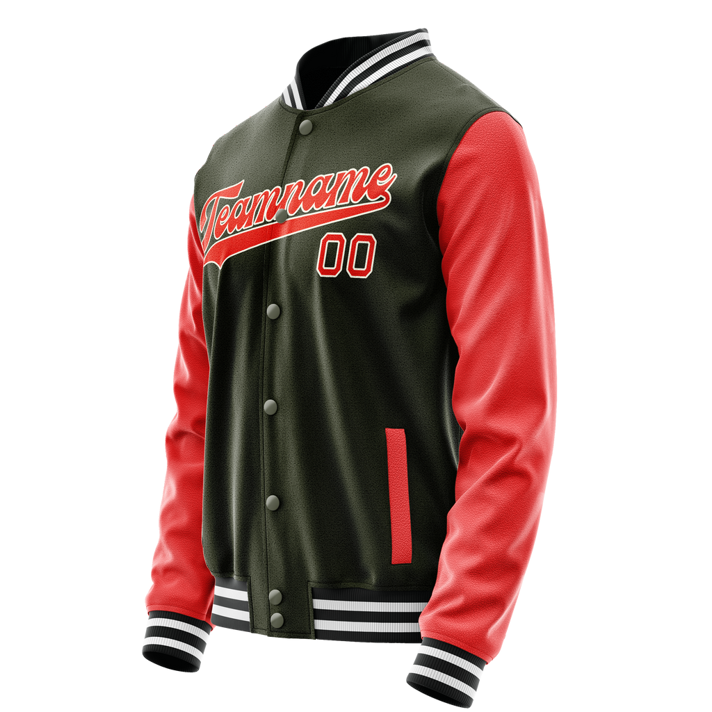 Personalized Olive & Orange Solid Color Varsity Letterman Jacket