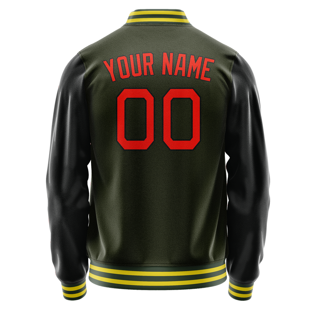 Personalized Olive & Orange Solid Color Varsity Letterman Jacket