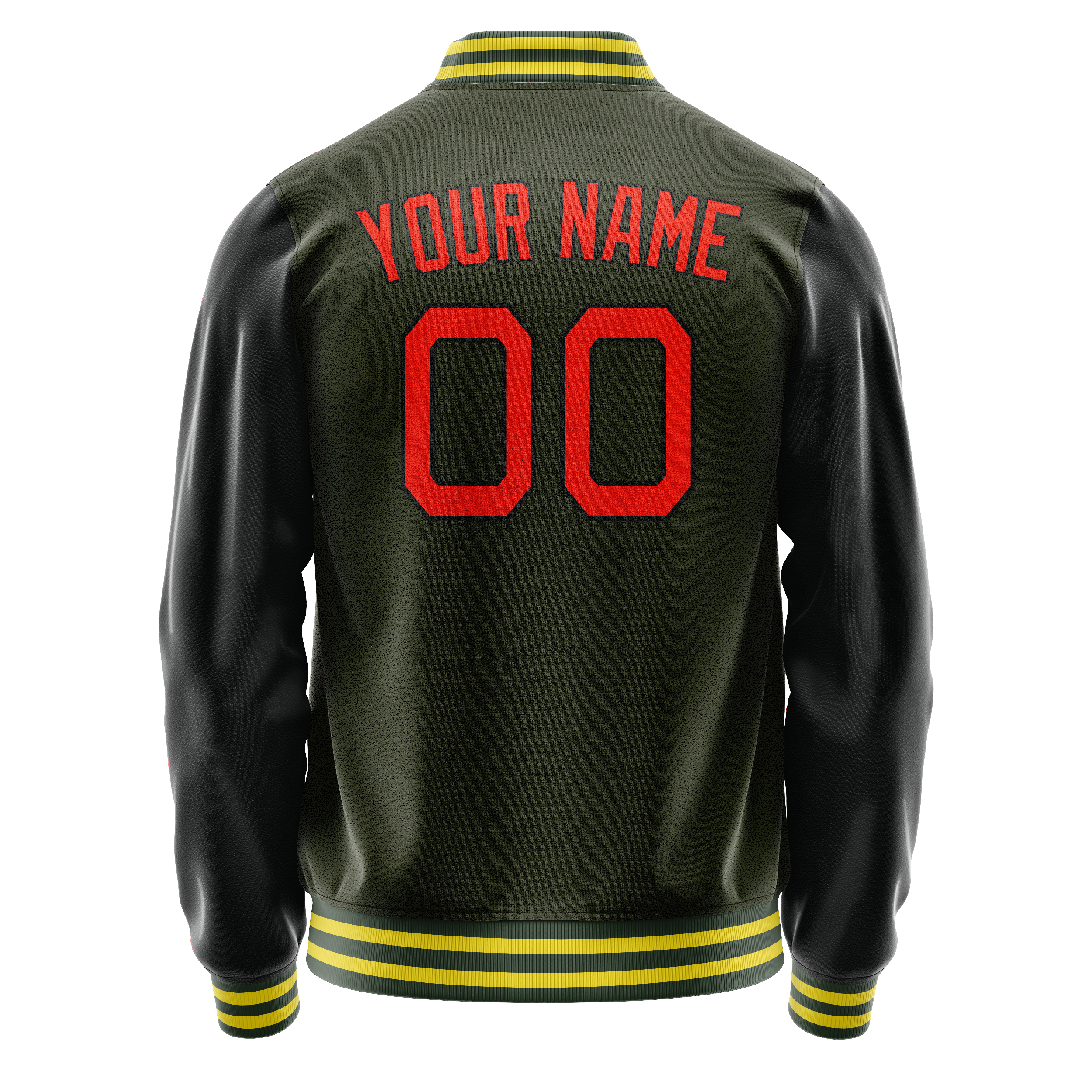 Personalized Olive & Orange Solid Color Varsity Letterman Jacket