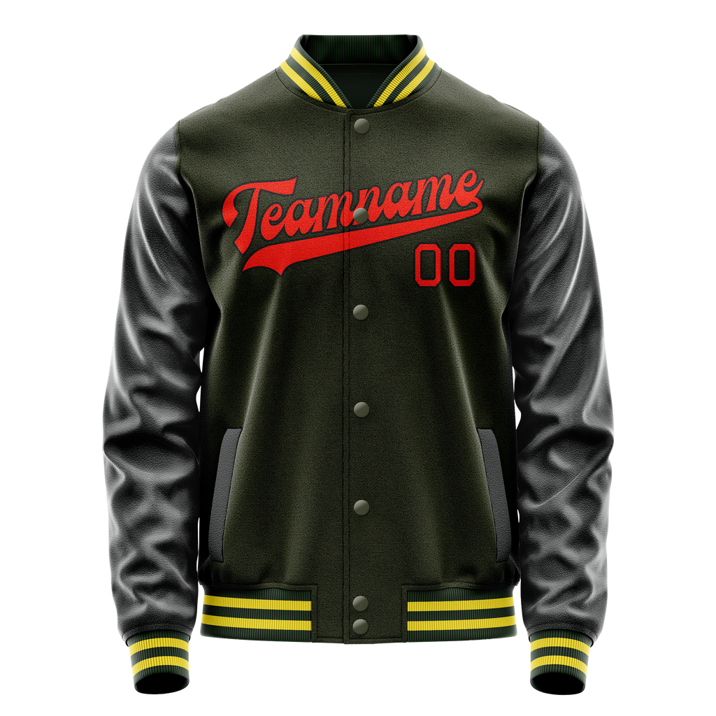 Personalized Olive & Orange Solid Color Varsity Letterman Jacket