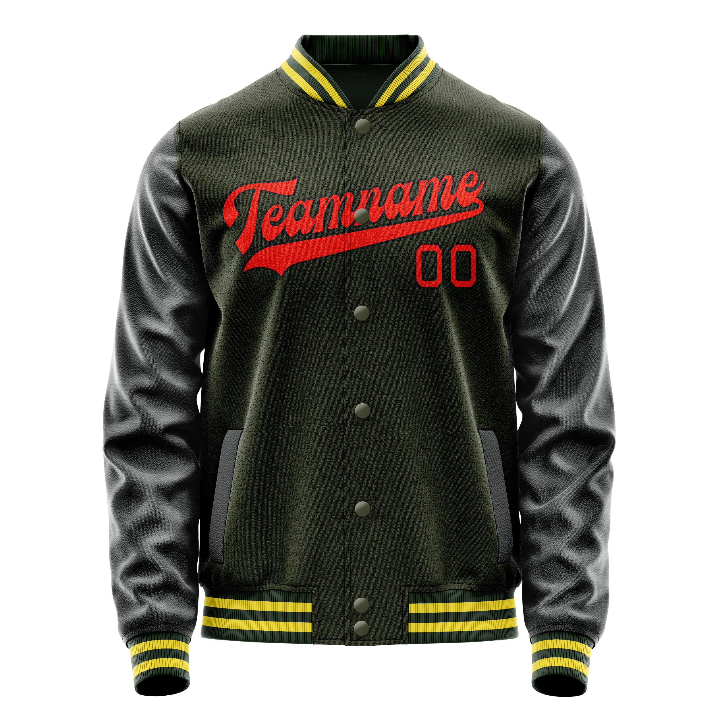Personalized Olive & Orange Solid Color Varsity Letterman Jacket