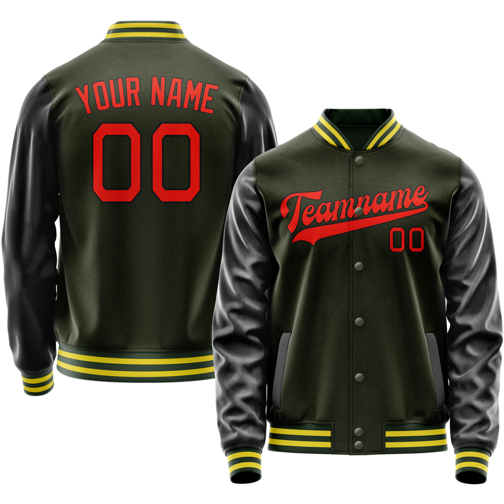 Personalized Olive & Orange Solid Color Varsity Letterman Jacket