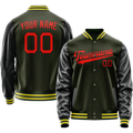 Personalized Olive & Orange Solid Color Varsity Letterman Jacket