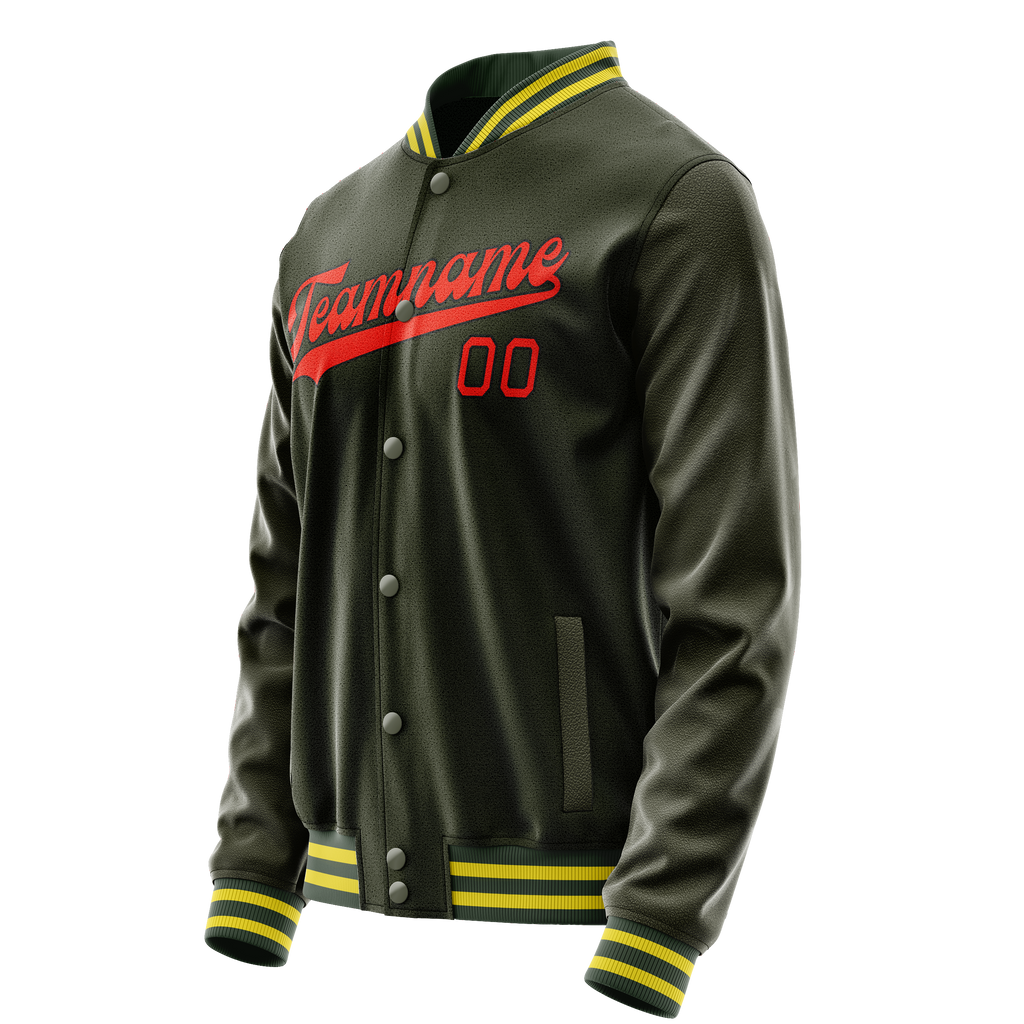 Personalized Olive & Orange Solid Color Varsity Letterman Jacket