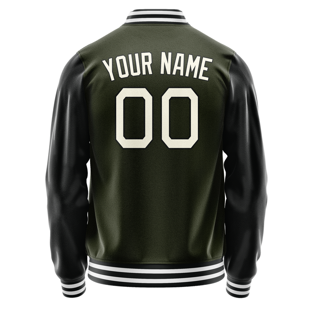 Personalized Olive & Black Solid Color Varsity Letterman Jacket