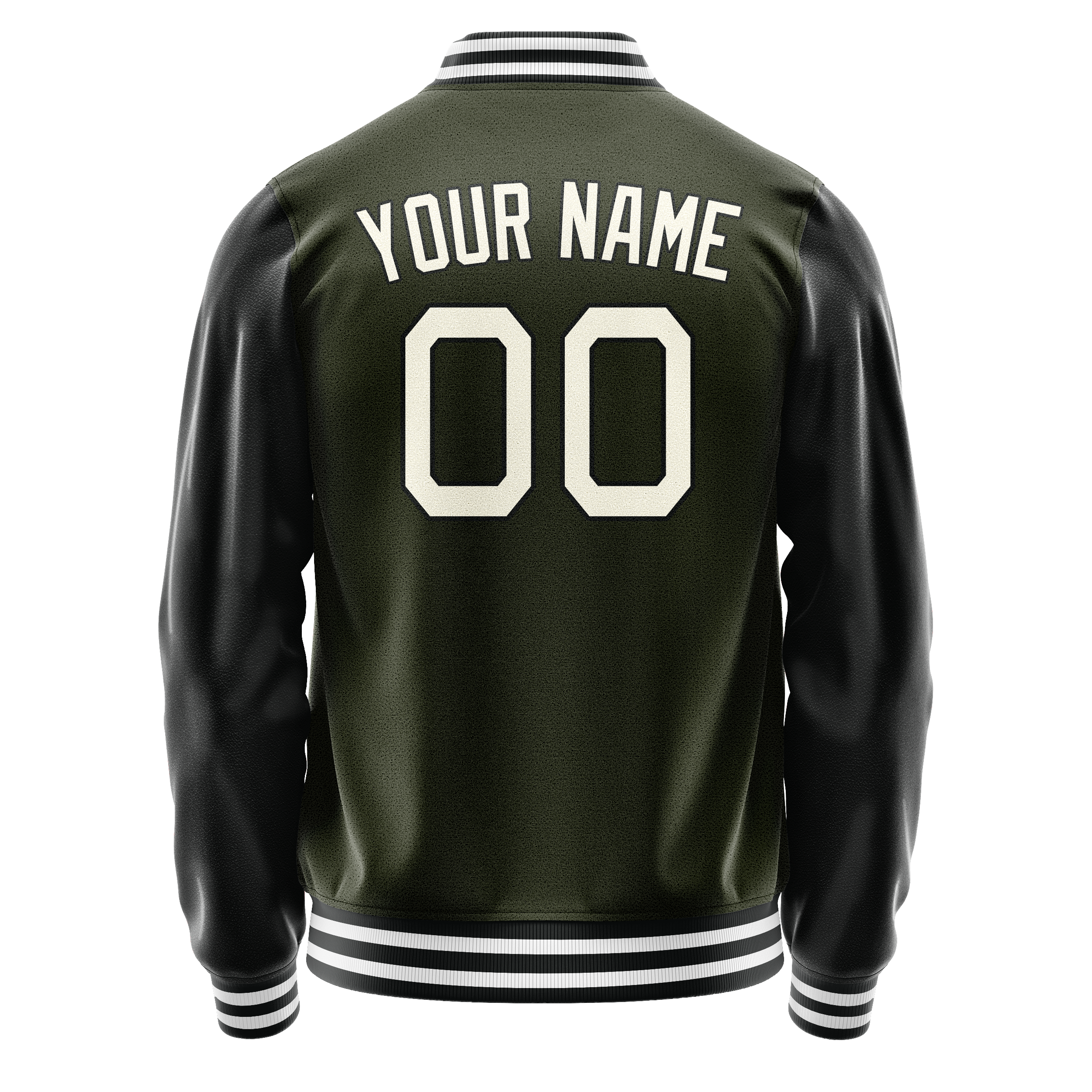 Personalized Olive & Black Solid Color Varsity Letterman Jacket