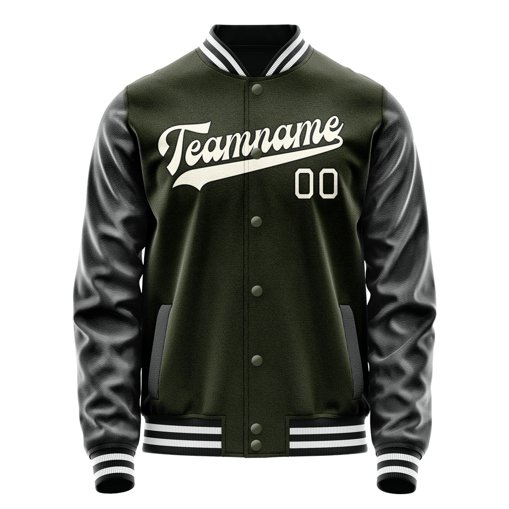 Personalized Olive & Black Solid Color Varsity Letterman Jacket