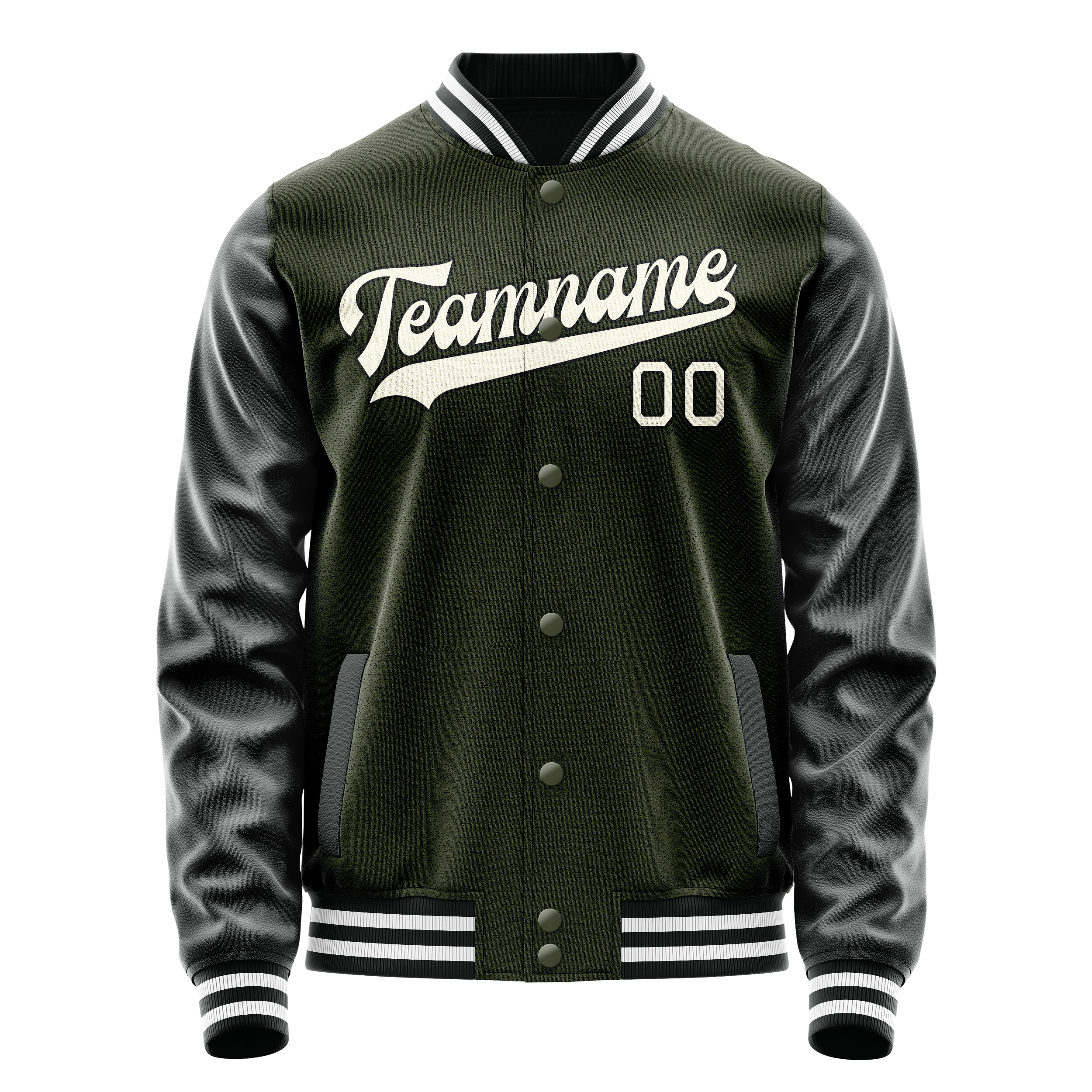 Personalized Olive & Black Solid Color Varsity Letterman Jacket