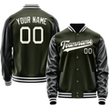 Personalized Olive & Black Solid Color Varsity Letterman Jacket