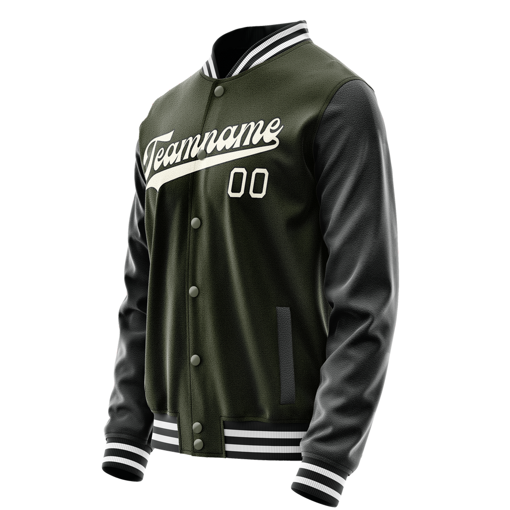 Personalized Olive & Black Solid Color Varsity Letterman Jacket