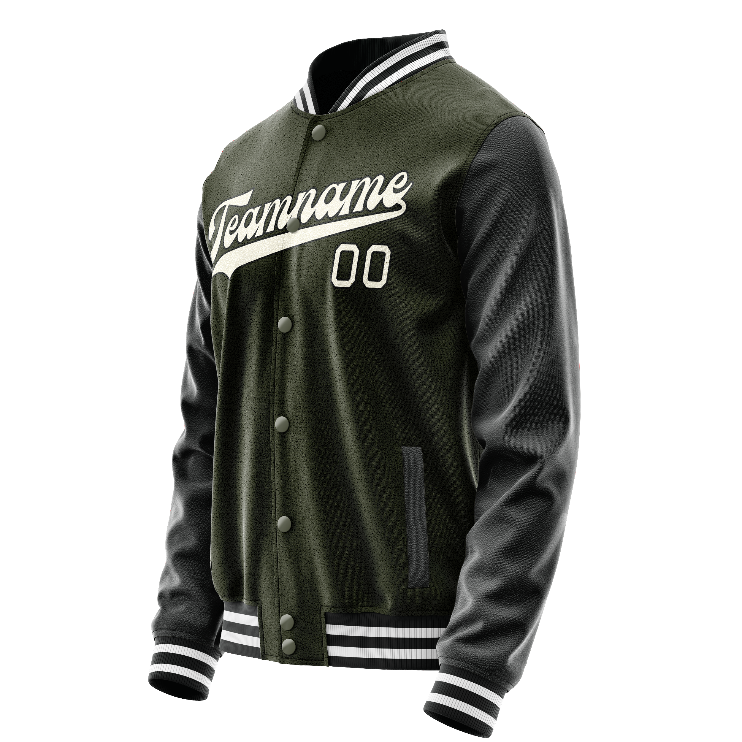 Personalized Olive & Black Solid Color Varsity Letterman Jacket