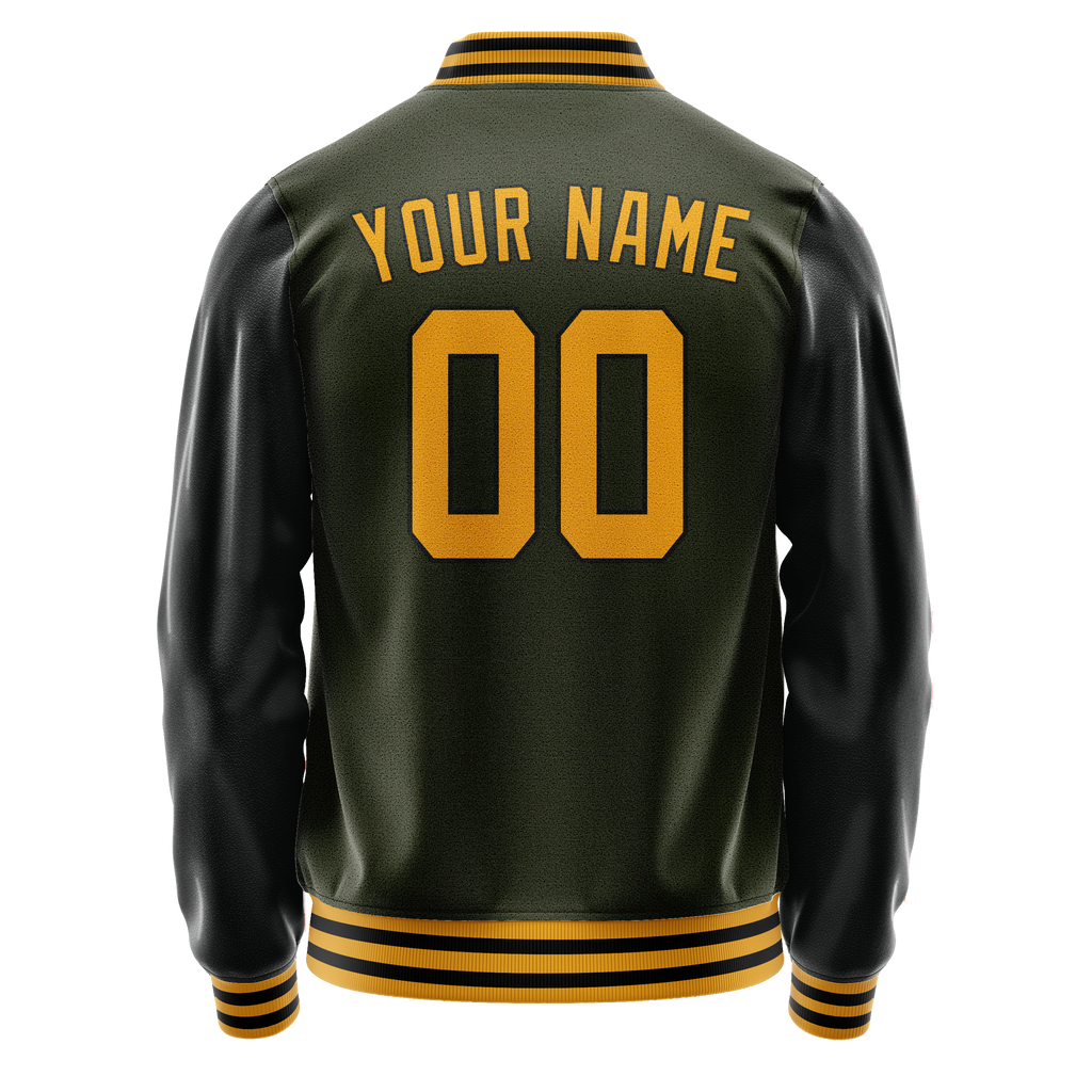 Personalized Olive & Black Solid Color Varsity Letterman Jacket