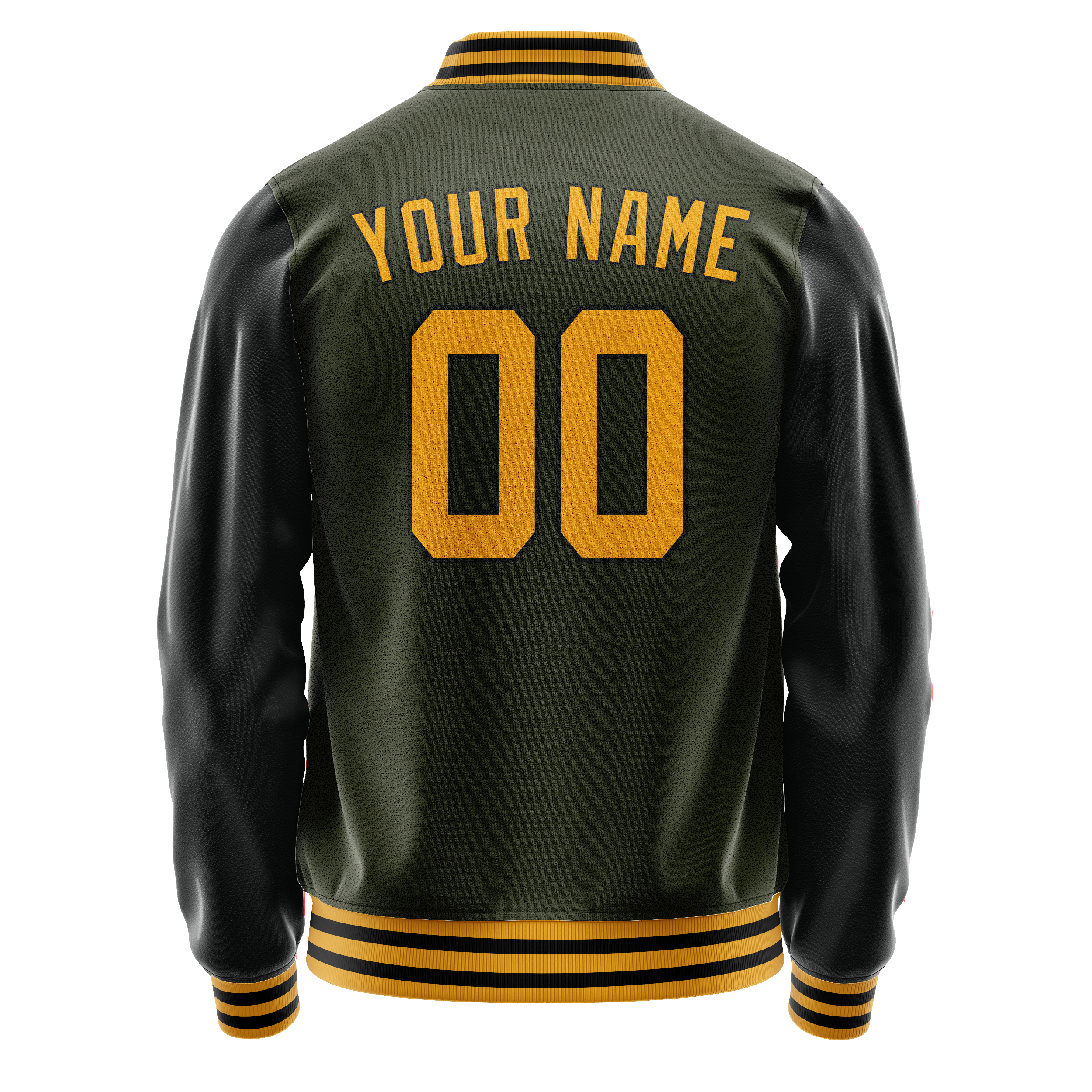 Personalized Olive & Black Solid Color Varsity Letterman Jacket