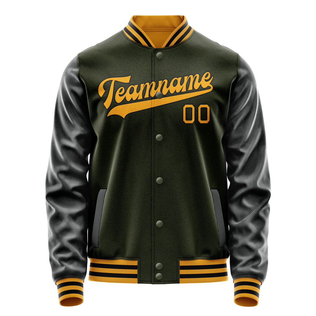Personalized Olive & Black Solid Color Varsity Letterman Jacket