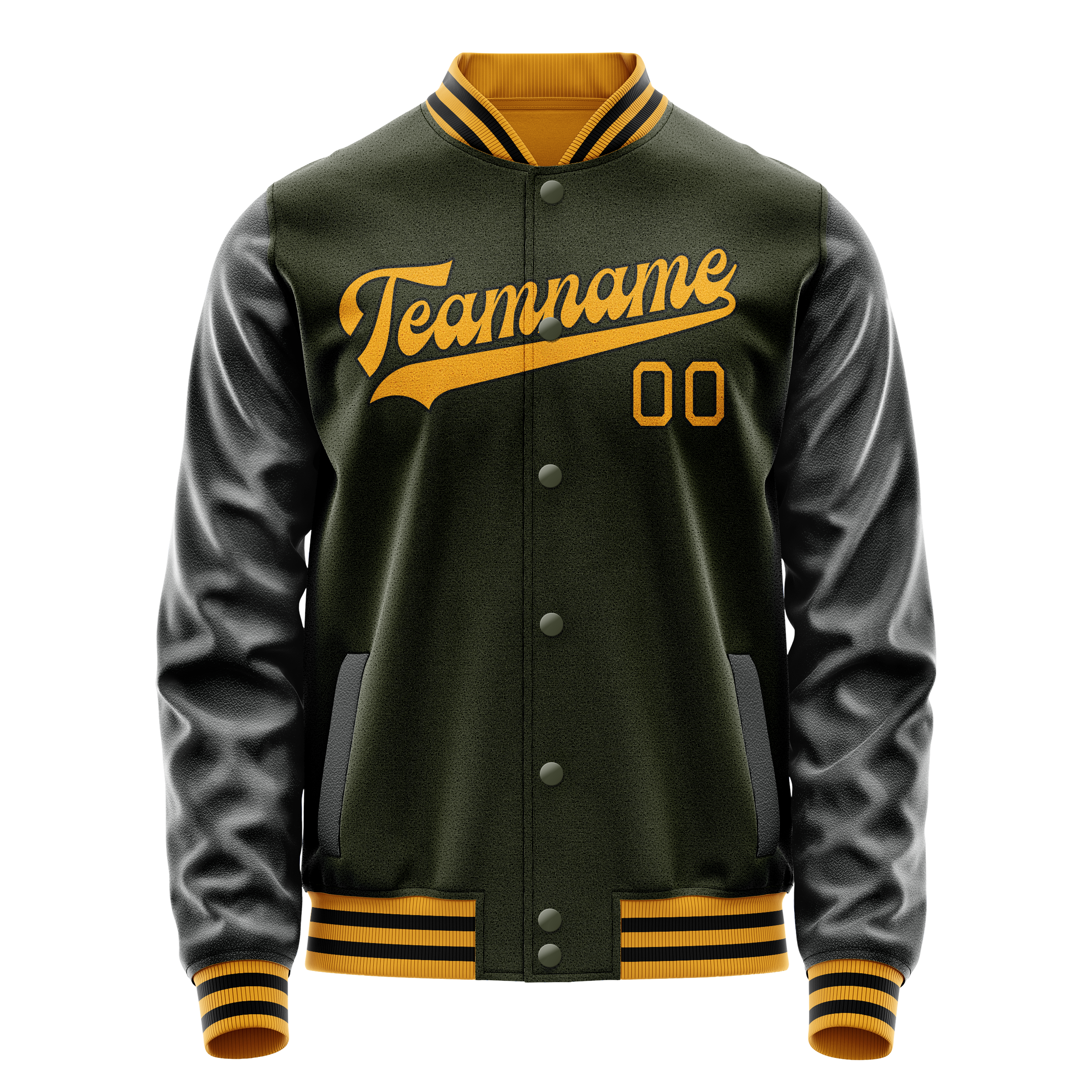 Personalized Olive & Black Solid Color Varsity Letterman Jacket