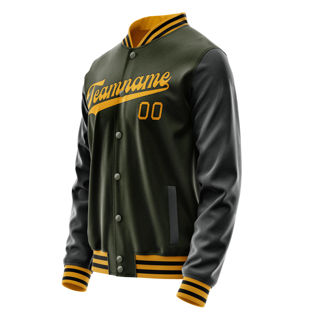 Personalized Olive & Black Solid Color Varsity Letterman Jacket