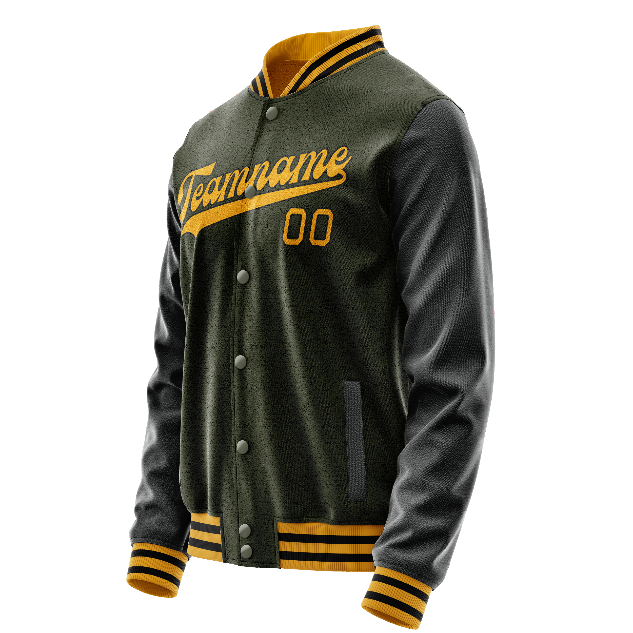 Personalized Olive & Black Solid Color Varsity Letterman Jacket