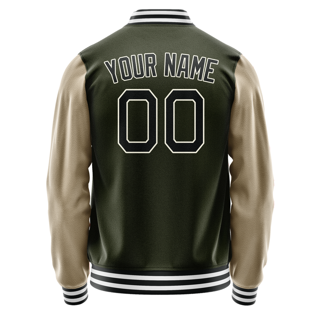 Personalized Olive & Cream Solid Color Varsity Letterman Jacket