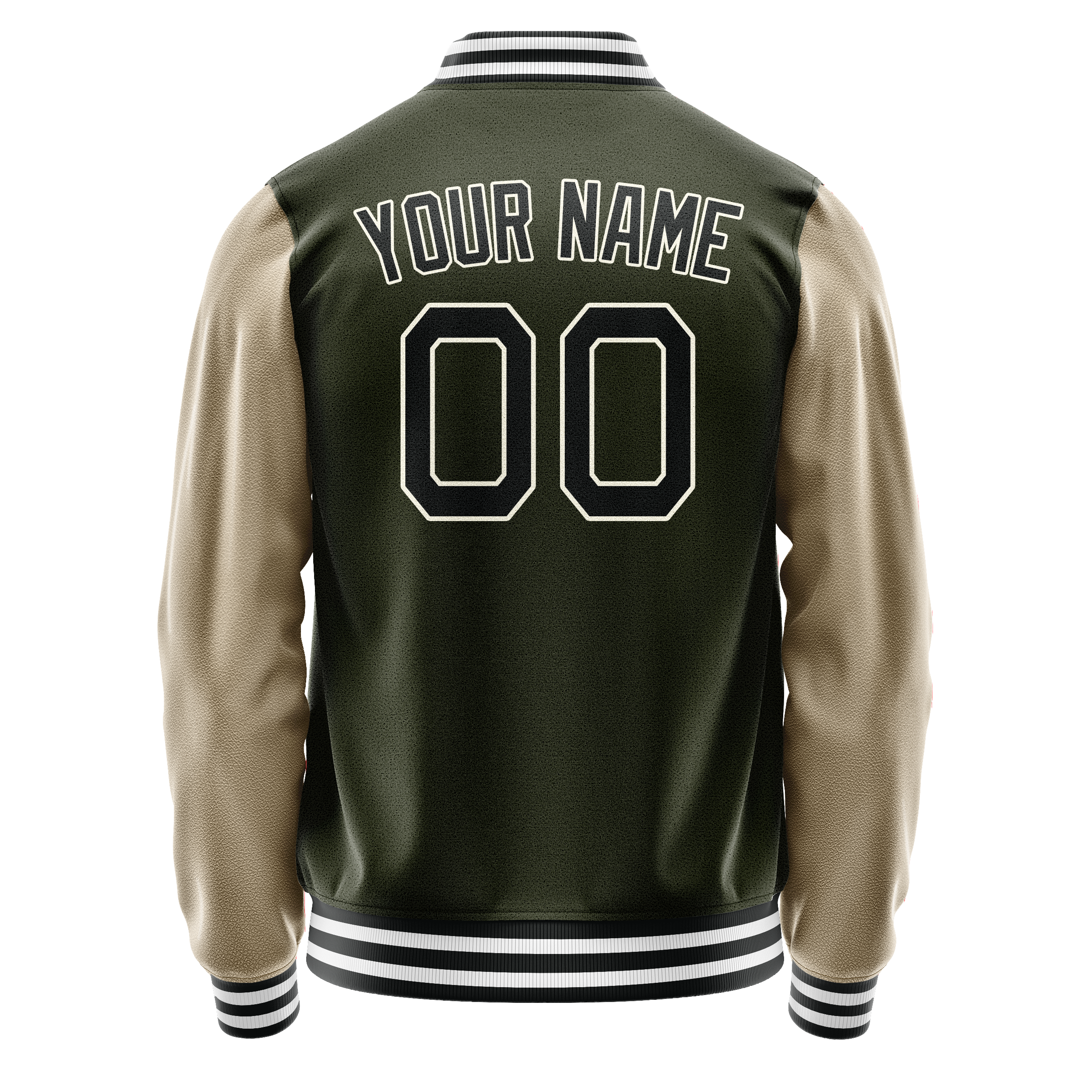 Personalized Olive & Cream Solid Color Varsity Letterman Jacket