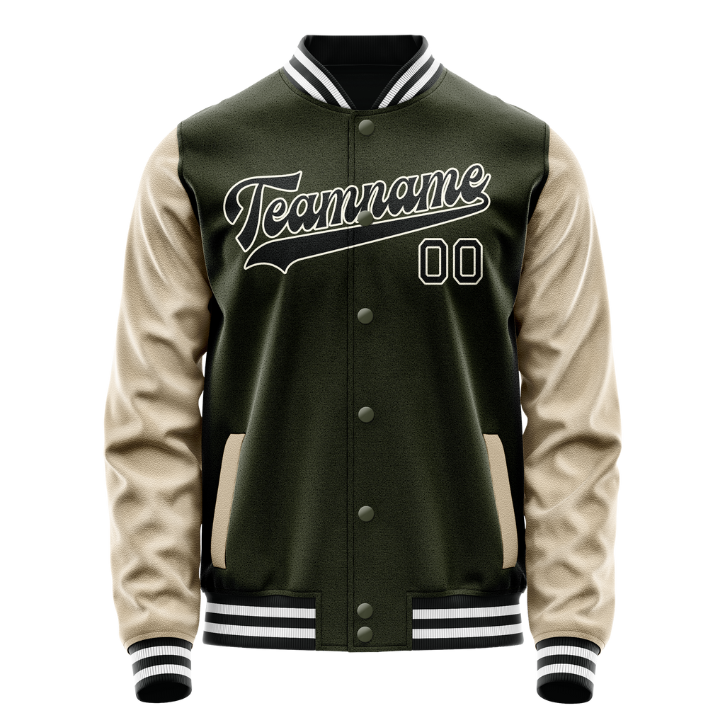 Personalized Olive & Cream Solid Color Varsity Letterman Jacket